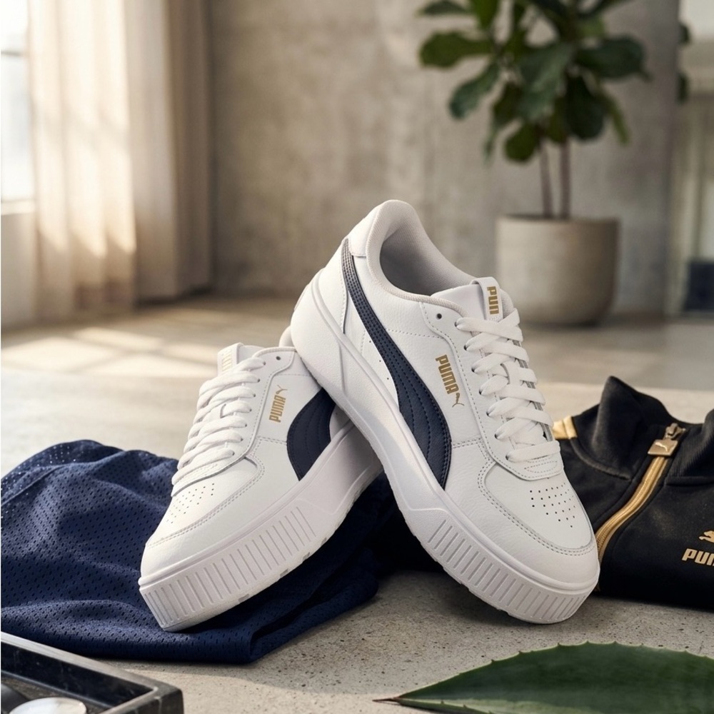 Puma White Sneakers with black Side Stripe